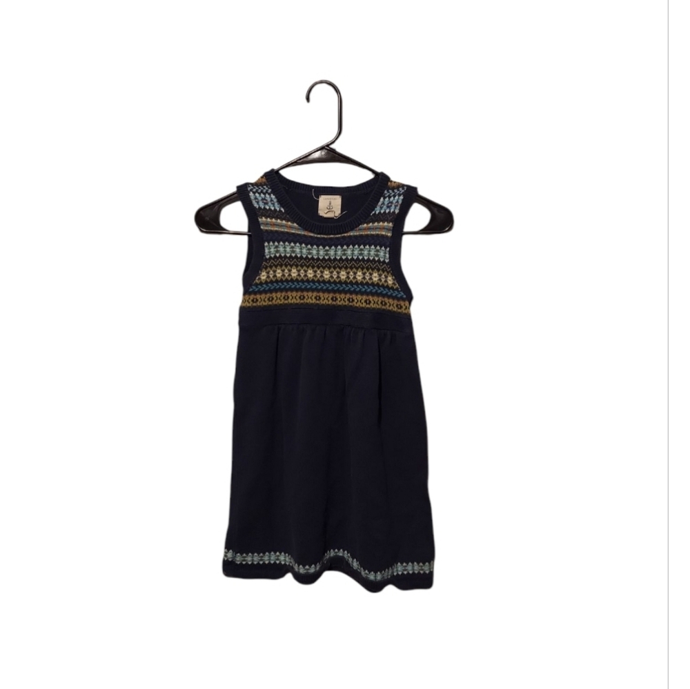 Lands' End Girls Fair Isle Sleeveless Sweater Dress Blue Sz 7-8 Small Christmas